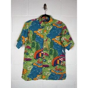 Polo Ralph Lauren Camp Print Short Sleeve Button Up Shirt Mens M Beach Scene